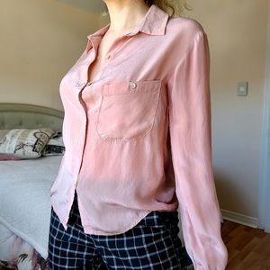 Zara Baby Pink Light Long Sleeved Collared Blouse